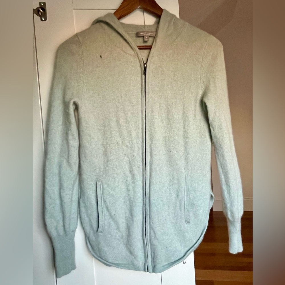 Neiman Marcus 100% Cashmere Cardigan with Hood and Zipper